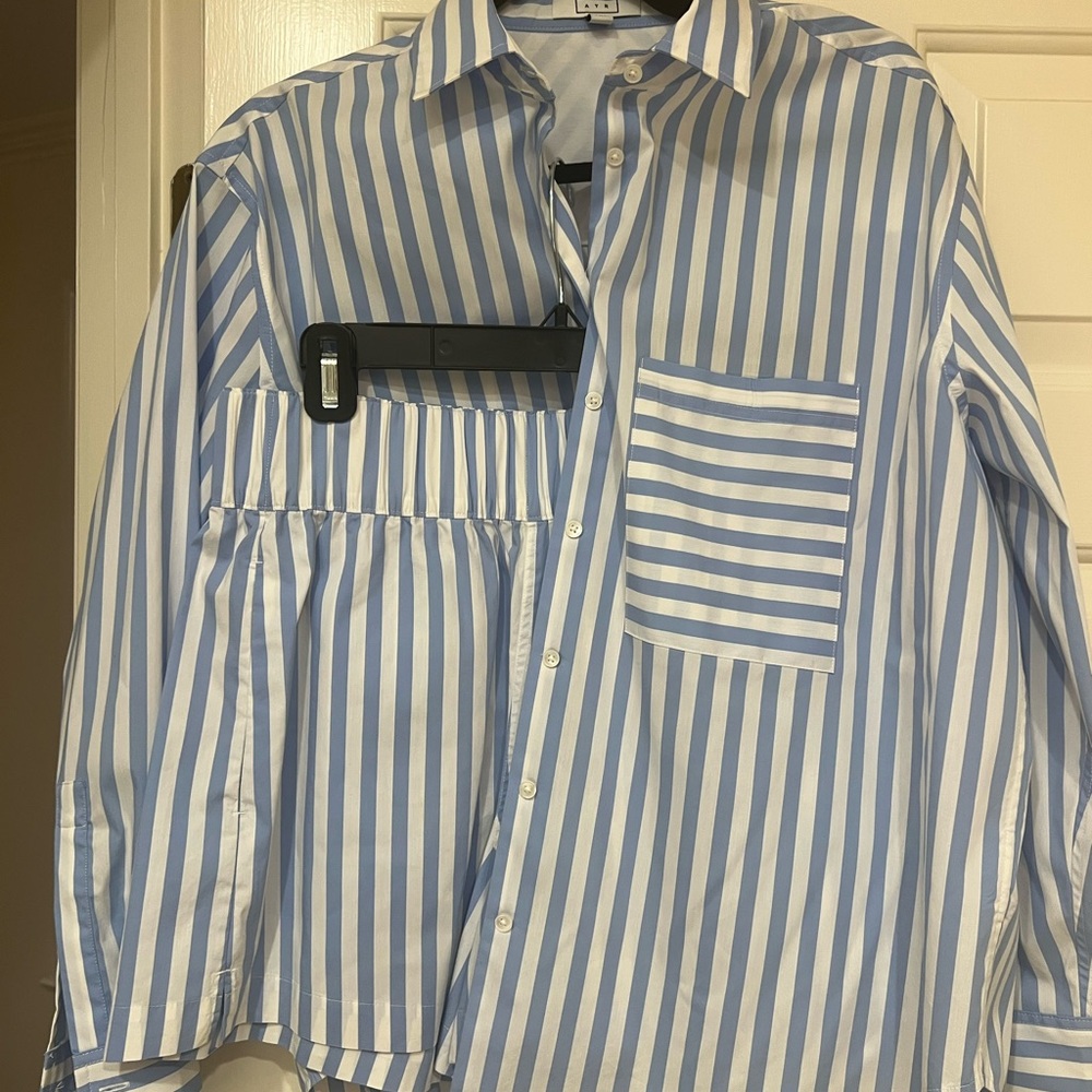 AYR  Deep End Blue and White Striped Button Down Shirt and Short Set